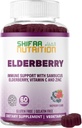 SHIFAA NUTRITION Vegan Black Sambucus Elderberry Gummies | Non-GMO | 60 Gummies, 30 Serving w/ 100mg Elderberry, 90mg Vitamin C, 7.5mg Zinc | Immune Support, Antioxidant Flavonoids Halal Vitamins