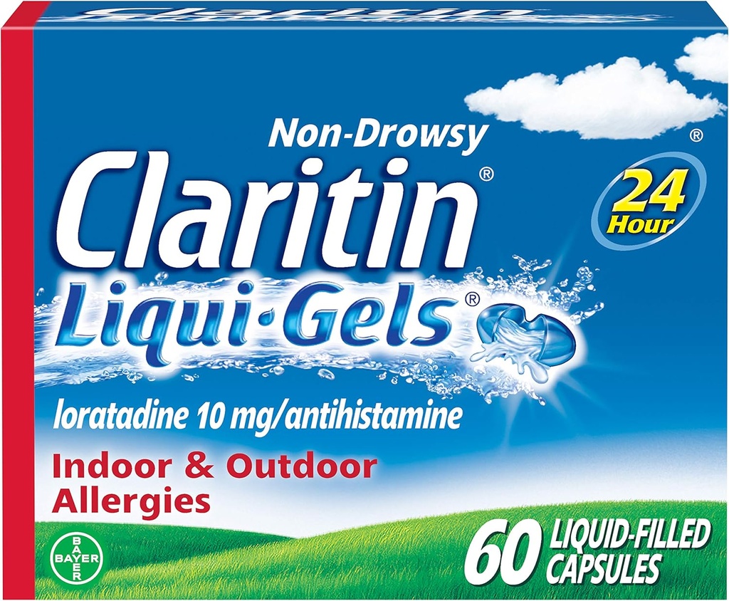 Claritin Liqui-Gels 24 Hour Allergy Relief, Non-Drowsy Allergy Medicine, Loratadine Antihistamine Capsules, 60 Count