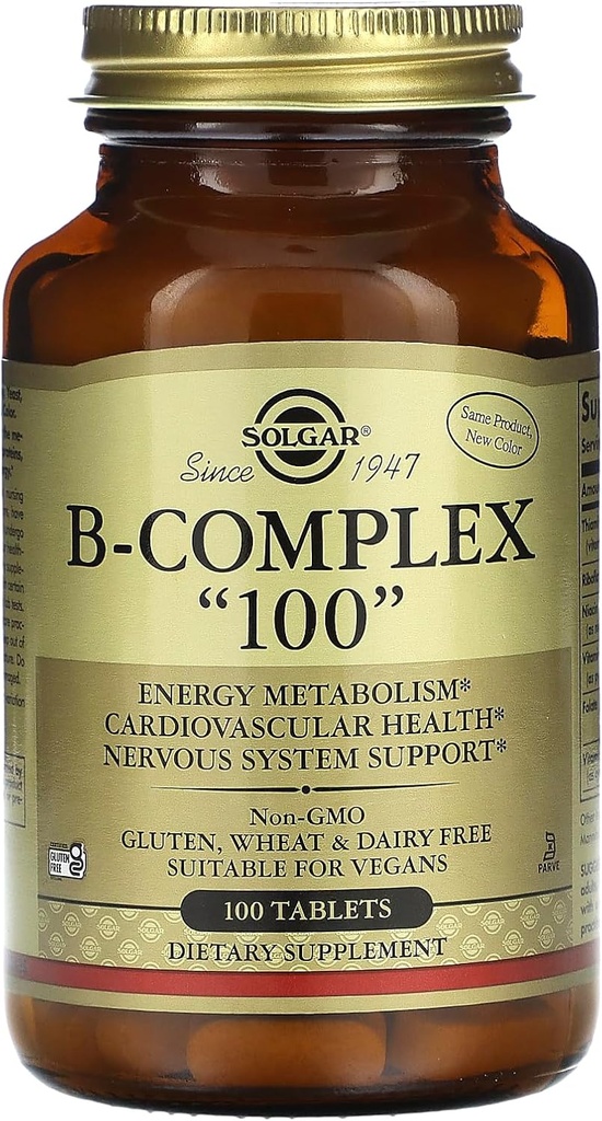 Solgar B-Complex 100" - 100 Tablets - Energy Metabolism, Cardiovascular Health, Nervous System Support - Non-GMO, Vegan, Gluten Free - 100 Servings