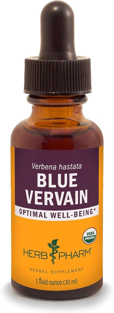 Herb Pharm Certified Organic Vervain Liquid Extract, Blue, 1 Fl Oz