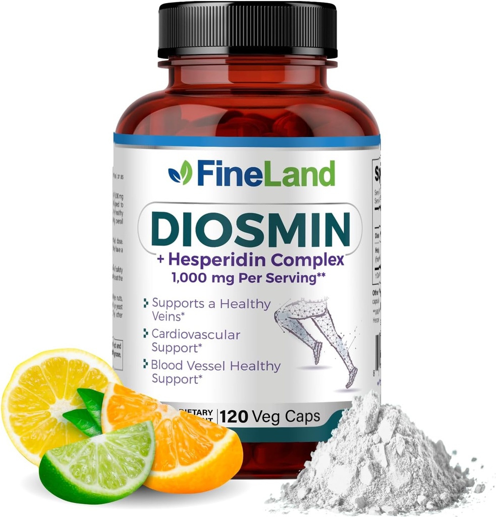 FineLand Diosmin & Hesperidin Complex, Premium Advanced Formula, 1000 mg, Blood Flow and Circulation Support, 120 Capsules, 100% Vegan, All Natural