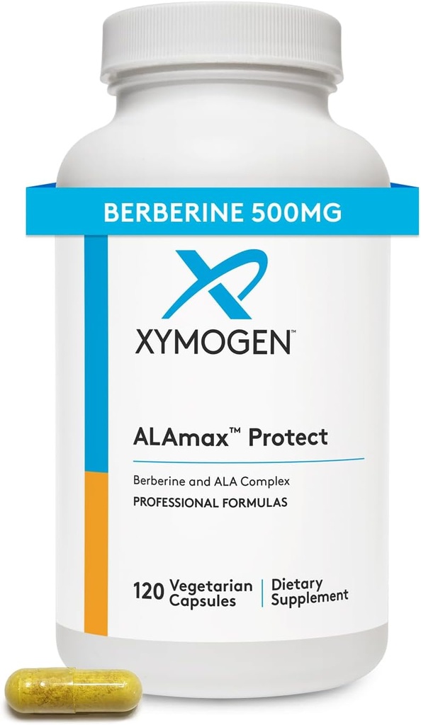 XYMOGEN ALAmax Protect - Berberine and ALA Supplement Complex - Alpha-Lipoic Acid with Berberine HCI + Biotin to Help Support Cardiometabolic Health (120 Capsules)