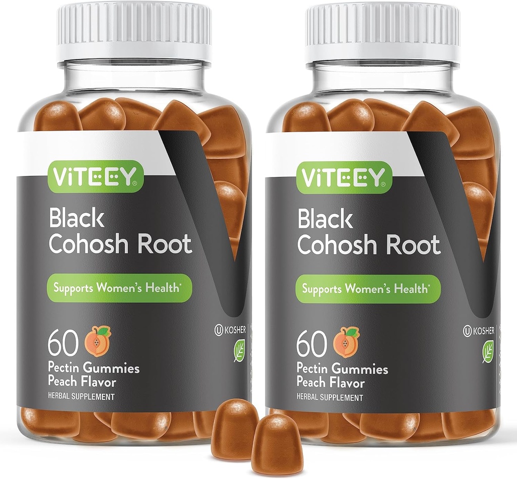 Viteey Black Cohosh Root Gummies - Menopause Relief for Hot Flashes and Night Sweats - Vegan, Gluten Free, Non-GMO - 120 Count