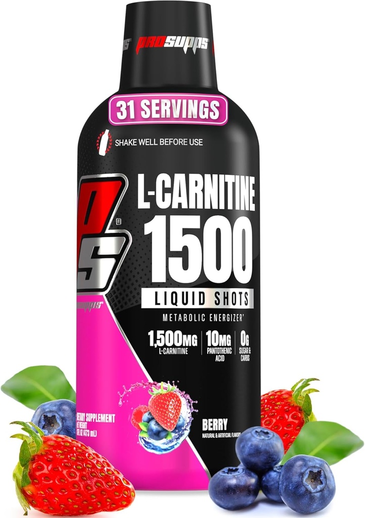 PROSUPPS L-Carnitine Liquid 1500, Stimulant-Free Liquid Shots for Men & Women - Clean Workout Drink for Energy, Performance & Muscle Recovery - No Sugar, No Carbs - 31 Servings, Berry