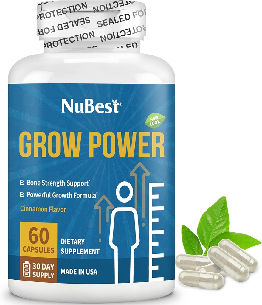 NuBest Grow Power - Calcium Supplement - Magnesium Supplement with Vitamin D3, B6, Zinc, Phosphorus and Multivitamin for Strong Bones, Overall Health for Age 10+ - 1 Month Supply