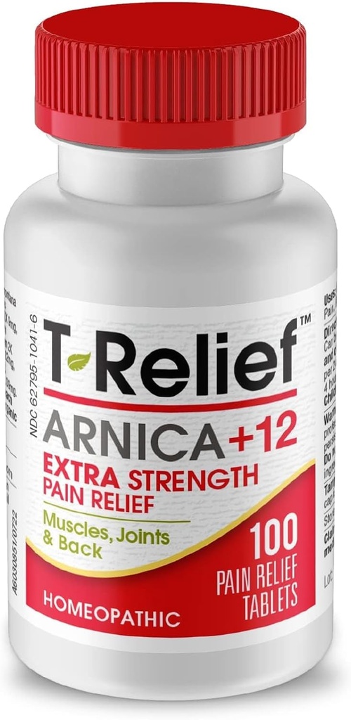 T-Relief Extra Strength Pain Relief Arnica +12 Natural Relieving Actives for Back Pain Joint Soreness Muscle Aches & Stiffness, Whole Body Fast-Acting Relief for Women & Men - 100 Tablets