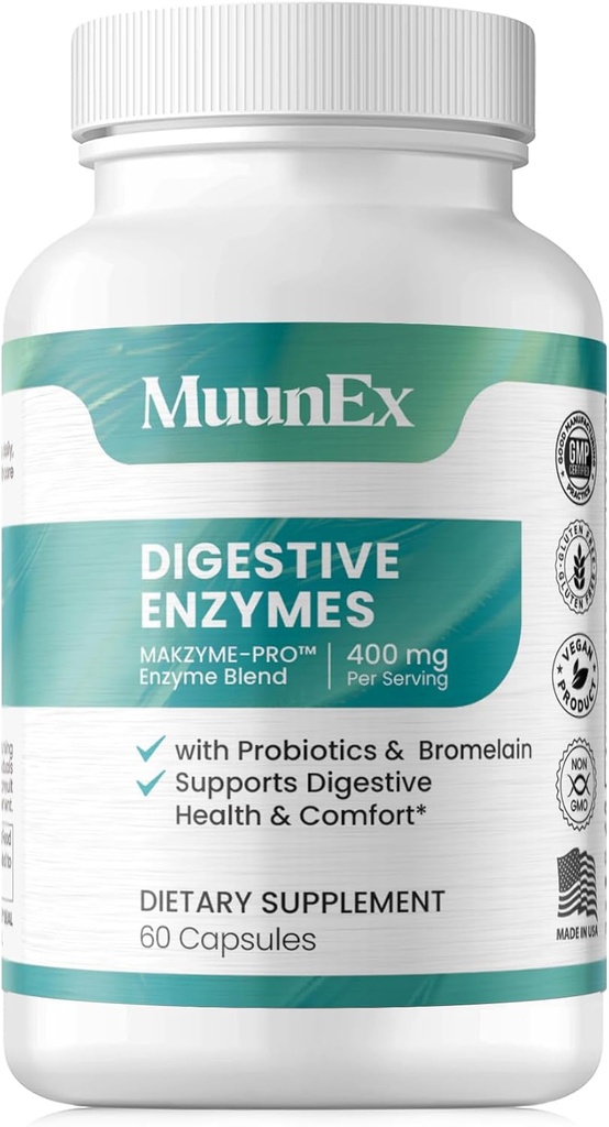 Digestive Enzymes with Probiotics - New Formula for Meal Time Discomfort Relief & Bloating-Daily Enzymes - Bromelain, Papaya Enzyme, Probiotic, Lactase Enzymes for Digestion - Vegan - 60 Ct