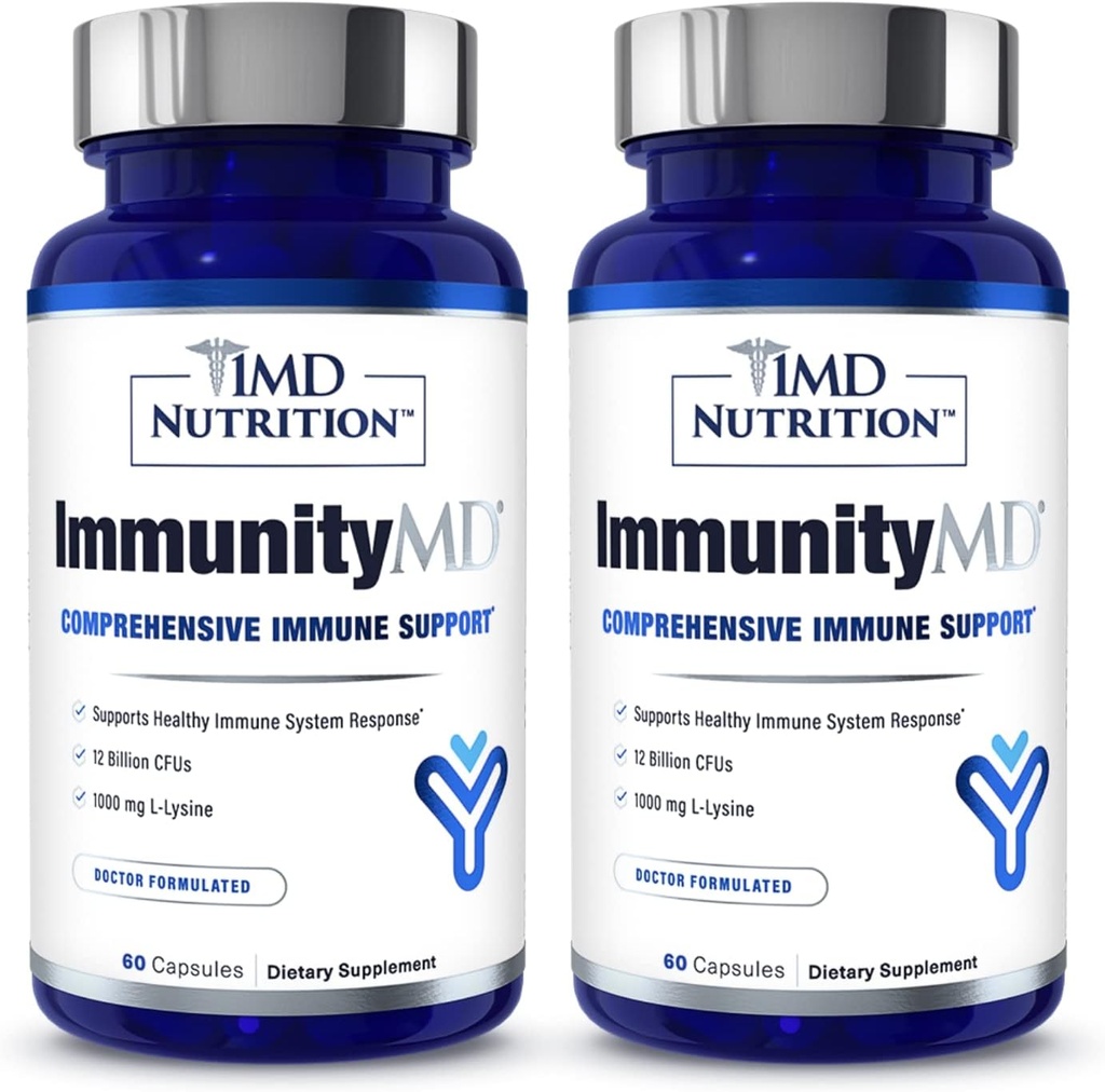 1MD Nutrition ImmunityMD - Immune Health Probiotic | Potent, Doctor-Selected Probiotic Strains with Prebiotic - Promote Overall Immune System Strength, Reduce Everyday Stress | 60 Capsules (2 Pack)