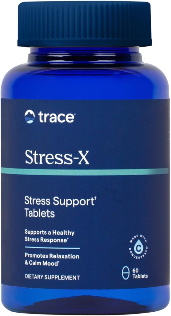 Trace Minerals Stress-X - Dietary Supplement with Dietary Fiber & Trace Minerals - Magnesium Supplement for Sleep Health Support - Formula with Vitamins A, B12, D & More - 60 Tablets (30 Servings)