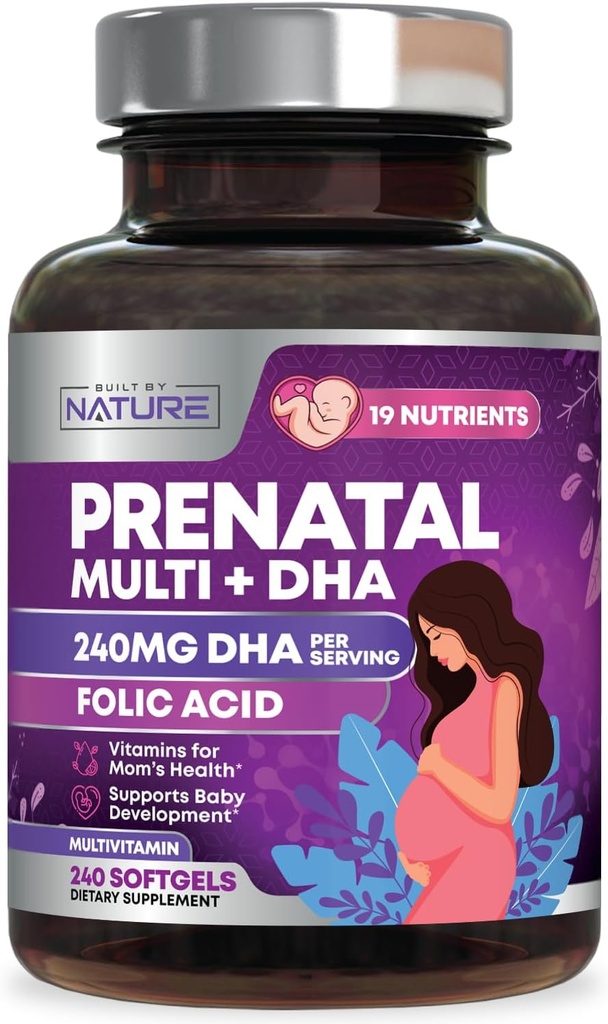 Prenatal Vitamins for Women - Multivitamin with DHA, Folic Acid, Vitamin C, B12, Iron & Omega-3 - Before, During & Post Pregnancy Supplement for Healthy Growth & Brain Development - 240 Softgels