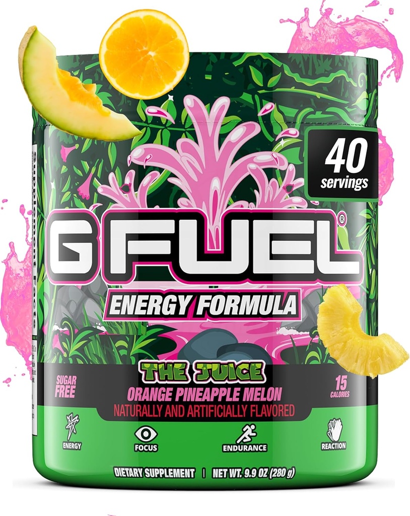 G Fuel The Juice Energy Drink Powder, Pre Workout Caffeine Mix for Gaming, Sugar Free Focus Amino, Vitamin + Antioxidants, 9.9oz (Pineapple & Melon Punch, 40 Servings)