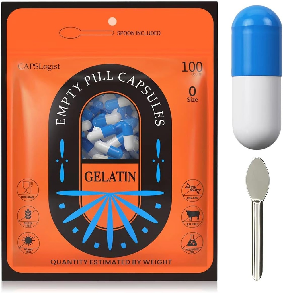 Pill Capsules Empty Size 0, 100 Count Empty Gelatin Capsules for DIY Capsule Filling - Fillable Pill Gel Caps, DIY Your Own Supplements, Blue/White