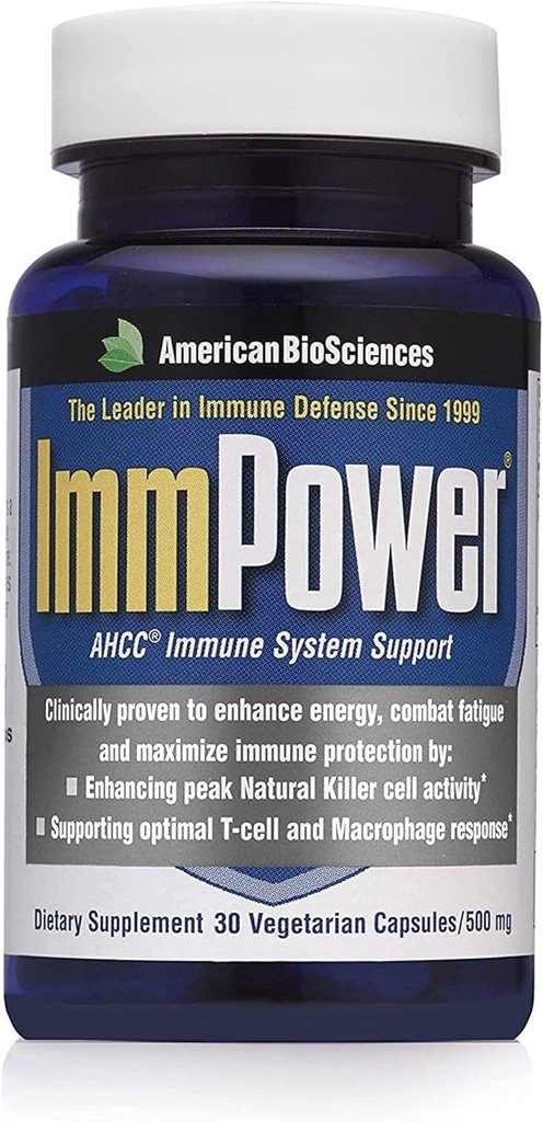 American BioSciences ImmPower AHCC Supplement, Vegetarian Capsules, Enhanced Immune Support, Natural Killer Cell Activity and Cytokine Production, 500 milligrams per Capsule (30 Count)