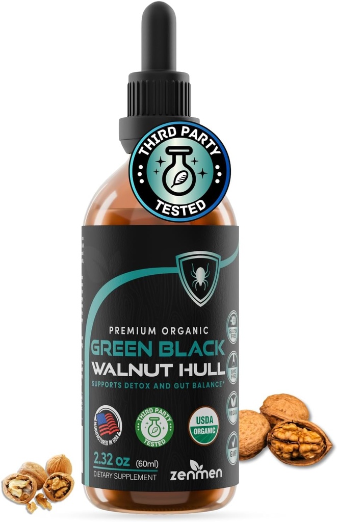 Zenmen Organic Green Black Walnut Hull Tincture - Highly Potent Formula for Immune Support and Source of Antioxidants - 2.32 oz / 60ml, Vegan, Manufactured in The USA