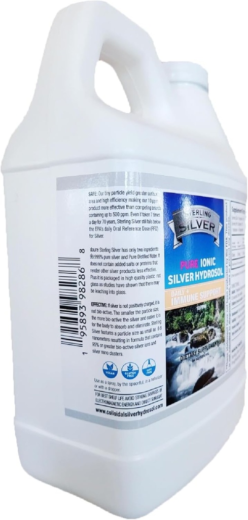 Sterling Silver Pure Ionic Colloidal Silver Hydrosol Liquid 10PPM - 64 Oz - Immune Support Supplement - Nano Silver Minerals Water Solution for Adults, Kids, Pets, Dogs, Cats - Odorless & Tasteless