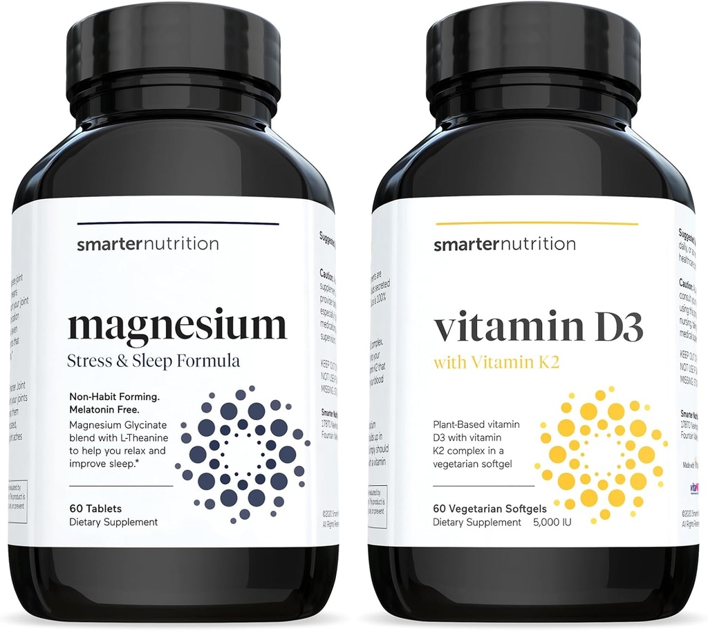 Smarter Nutrition Magnesium and Vitamin D3+K2 Bundle - Magnesium Complex with Glycinate, Citrate, Malate, and Bisglycinate and 5,000 IU of Vitamin D with K2 Complex [30-Day Supply]
