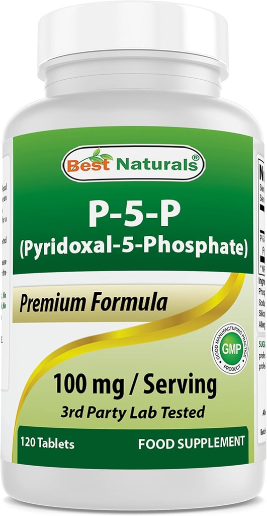 Best Naturals P5P Vitamin B6 (Pyridoxal 5 Phosphate) 100 mg/Serving - 120 Tablets - an Active Form of Vitamin B6.