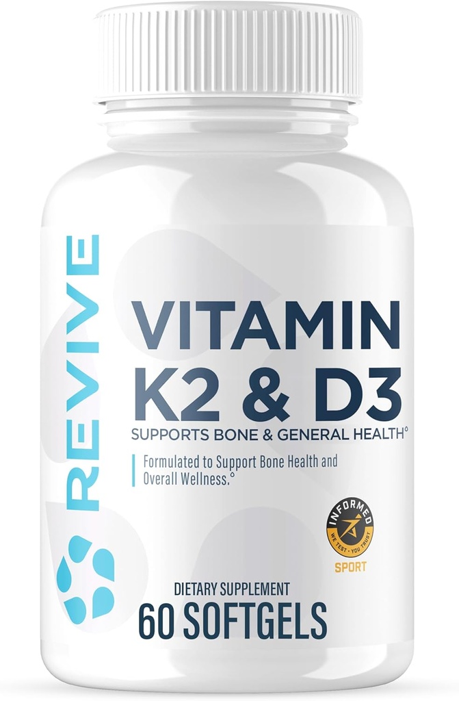 REVIVE MD Vitamin D3 & K2 - Supports Bone Health & Muscle Strength - K2 & D3 Vitamin Supplement for Women & Men Health & Brain Function (60 Servings)