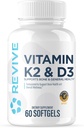 REVIVE MD Vitamin D3 & K2 - Supports Bone Health & Muscle Strength - K2 & D3 Vitamin Supplement for Women & Men Health & Brain Function (60 Servings)