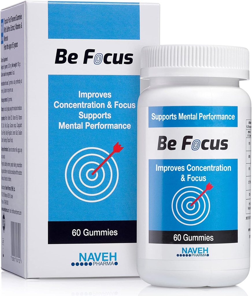 NAVEH PHARMA Be Focus | Focus Supplement | Natural Brain Booster for Kids & Adults | 30mg Saffron Supplements | Nootropic | Help with Memory & Attention | 60 Vegan & Non GMO Gummies (Strawberry)