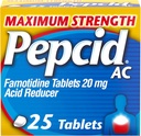 Pepcid AC Maximum Strength Heartburn Relief Tablets, OTC Medicine Prevents & Relieves Heartburn & Acid Reflux Due to Acid Indigestion, 20mg Famotidine Acid Reducer, Fast-Acting, 25 ct