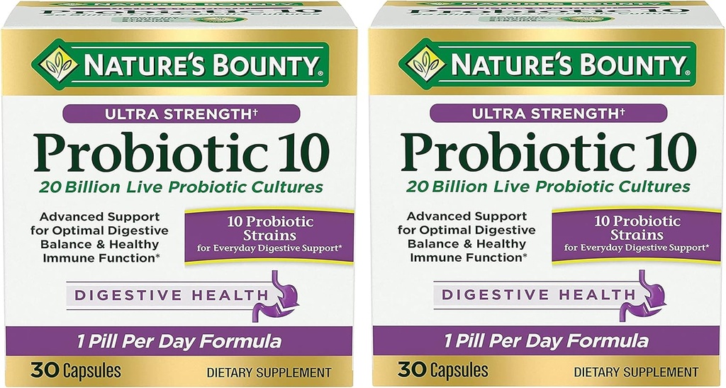 Nature's Bounty Ultra Strength Probiotic 10 Twin Pack, Immune and Upper Respiratory Health, 30 Count (Pack of 2)