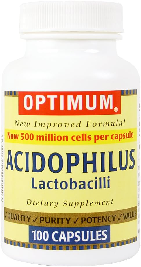 Optimum Acidophilus Lactobacilli Capsules, 100 Count (Pack of 2)