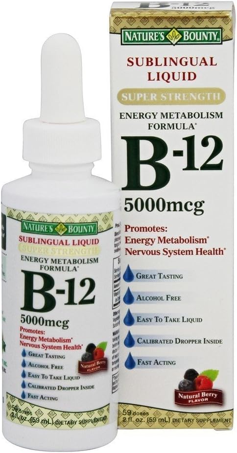 Nature's Bounty B-12 5000 mcg Sublingual Liquid Energy Health 2 oz (Pack of 9)