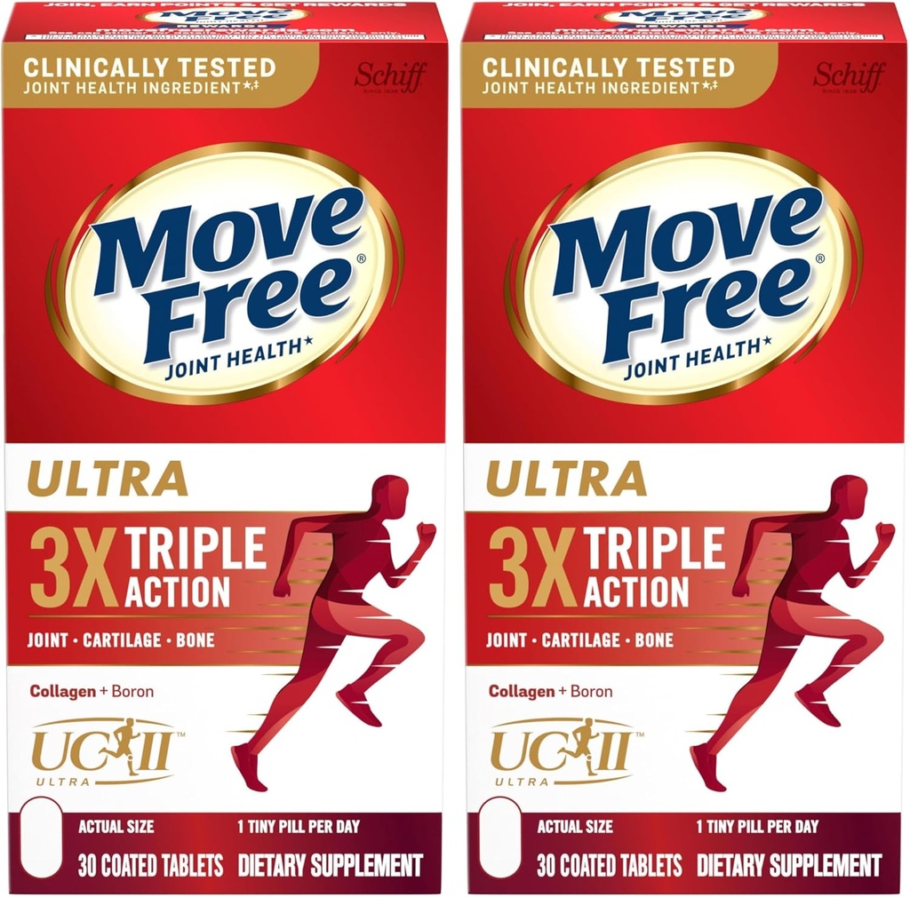 Move Free Ultra Triple Action Joint Support Supplement - Type II Collagen Boron & Hyaluronic Acid - Supports Joint Comfort, Cartiliage & Bones in 1 Tiny Pill Per Day, 30 Tablets (30 Servings)*