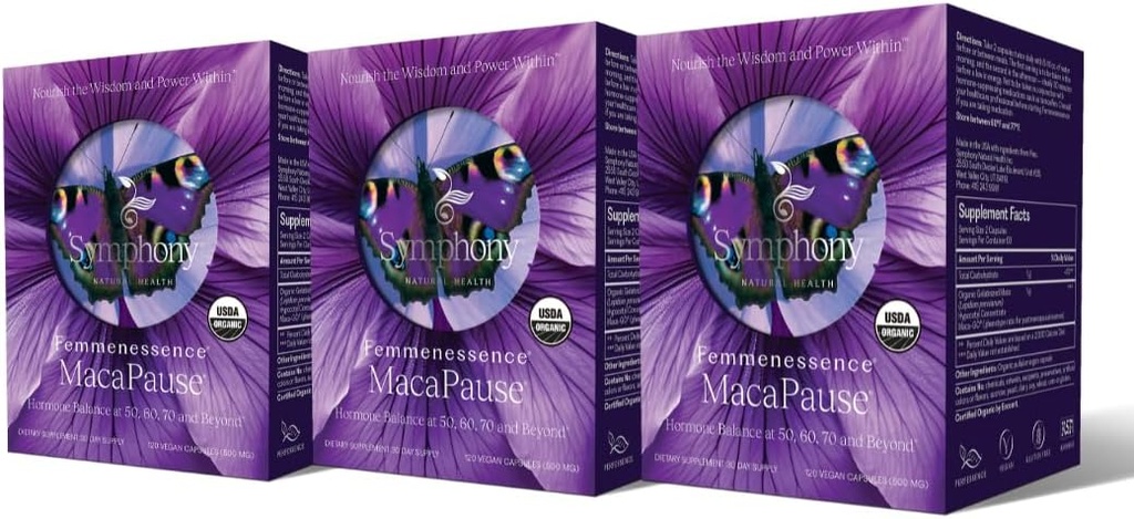 Femmenessence® MacaPause® – Clinically Proven Postmenopausal Supplement for Natural Hormone Balance, Menopause Symptom Relief, Bone & Heart Health, Without Added Hormones (360 capsules, 90 Day Supply)
