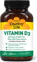 Country Life Vitamin D3 5000 IU for Immune and Bone Health, Calcium Absorption, and Colon Health - Sustainable Source from Lanolin, Available in Various Strengths