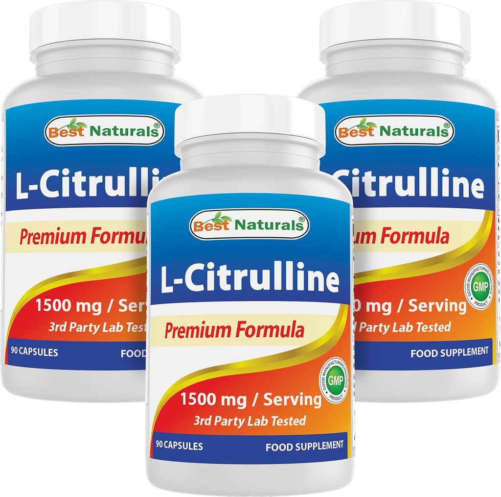 Best Naturals L-Citrulline Capsules - 1500mg/Serving - Non-GMO - Gluten Free - 90 Capsules (90 Count (Pack of 3))