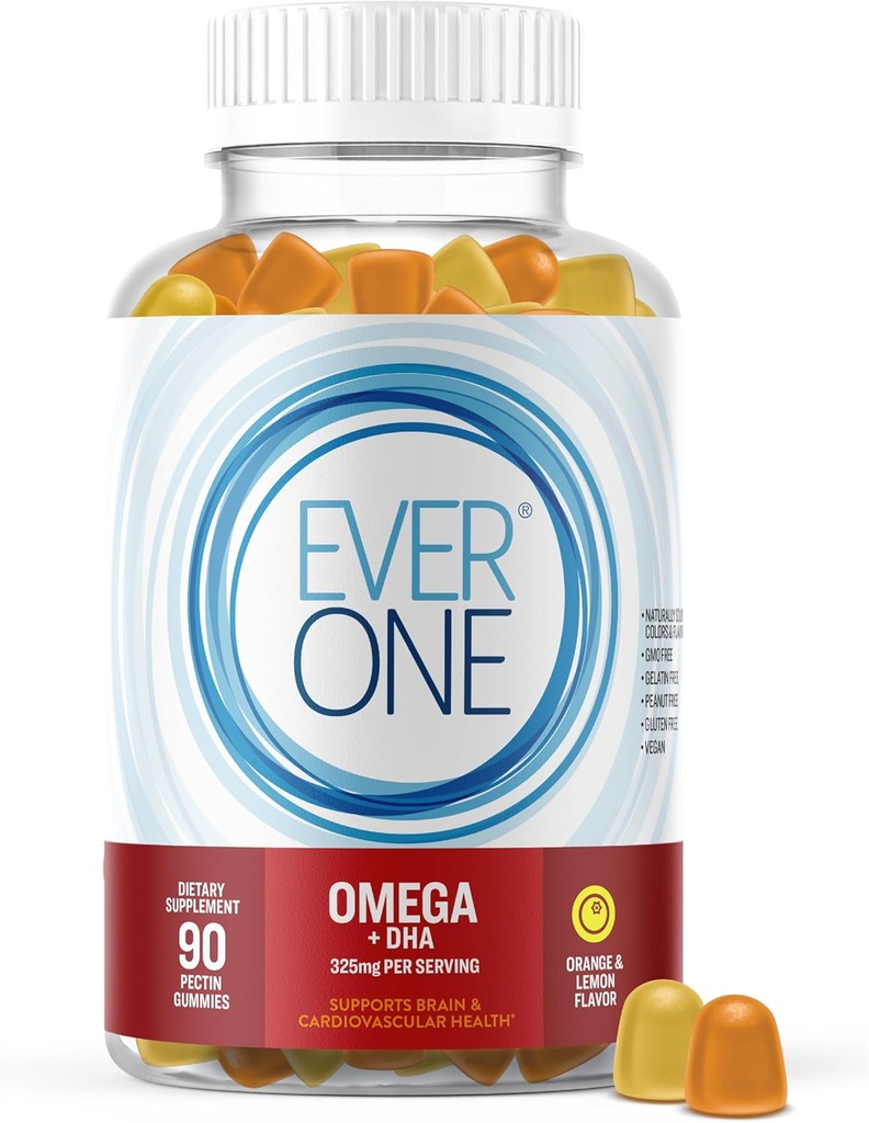Omega Fish Oil Gummies for Adults and Teens with DHA - Support Brain and Cardiovascular Health Supplement - Vegan, Gelatin Free, GMO Free - Delicious Orange and Lemon Flavored with Omega 3, 6, and 9