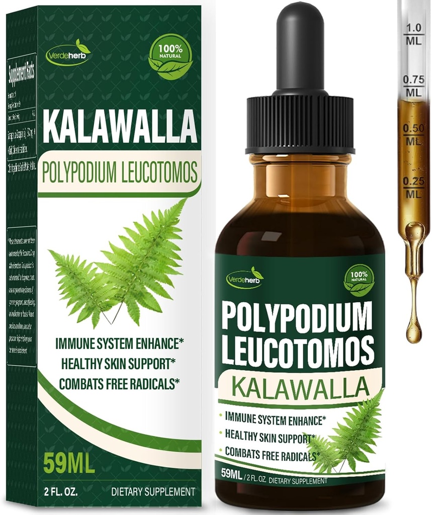 Polypodium leucotomos (Kalawalla Root) Immune Support Drops, Natural Kalawalla Herb Extract Immunity Boost Supplement for Improves Skin Health. Calaguala para Proteger la Piel. 2oz