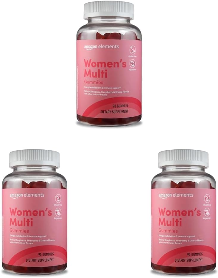Amazon Elements - Adult Women’s Organic Multivitamins, 90 Gummies (30 Servings), Vegetarian, Gluten Free (Previously Revly) (Pack of 3)