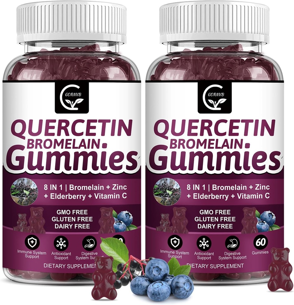 (2 Pack) Quercetin Gummies - Quercetin with Bromelain 2378mg - Blend with Elderberry, Echinacea Purpurea Extract, Zinc, Vitamin C,D3,K2, Complex Supports Immune, Cardiovascular & Respiratory Function