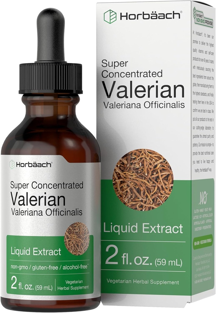 Horbäach Valerian Root Extract Drops Alcohol Free | 2 fl oz | Super Concentrated Liquid | Vegetarian, Non-GMO & Gluten Free