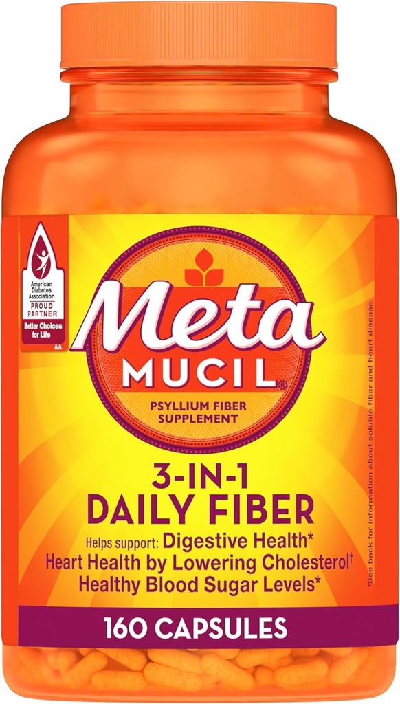 Metamucil Psyllium Husk Fiber Supplement, 3-in-1 for Digestive Health, Plant Based, 160 Count, Pack of 2