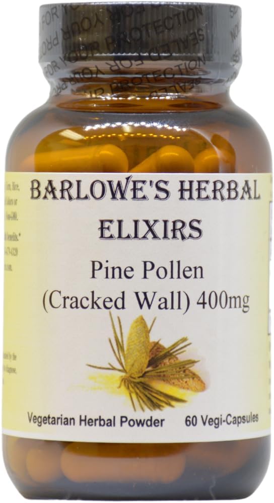 Pine Pollen | Cracked Cell Wall Powder | 400mg per Capsule | 60 Veggie Capsules | Pure Masson Pine | Stamina and Vitality Booster | Skin Radiance | Stearate Free