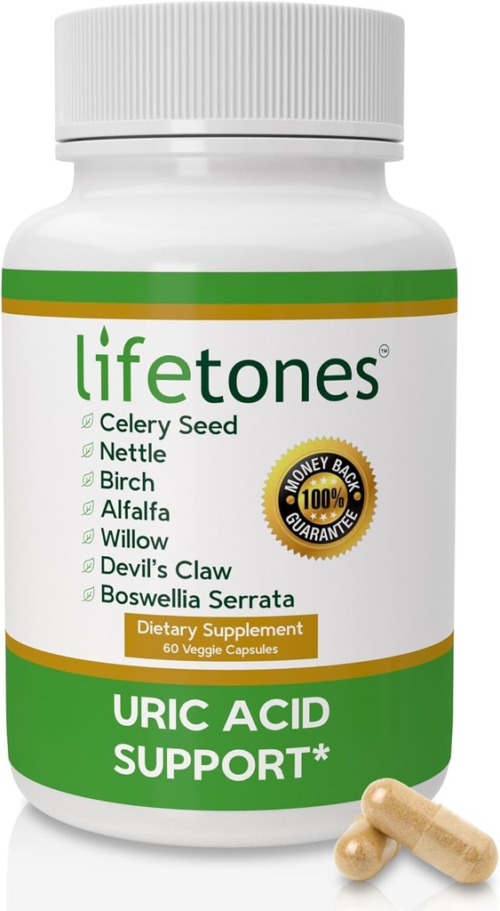 Lifetones Uric Acid Support - Herbal Joint Cleanse for Men and Women - Natural Remedy, Flexibility Boost - Non-GMO, Gluten-Free - 60 Vegan Vitamins
