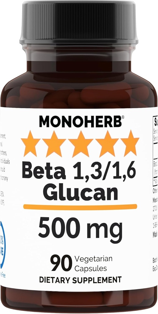 MONOHERB Beta 1,3/1,6 Glucan 500 mg per Capsule - 90 Veg Capsules - 90 Servings