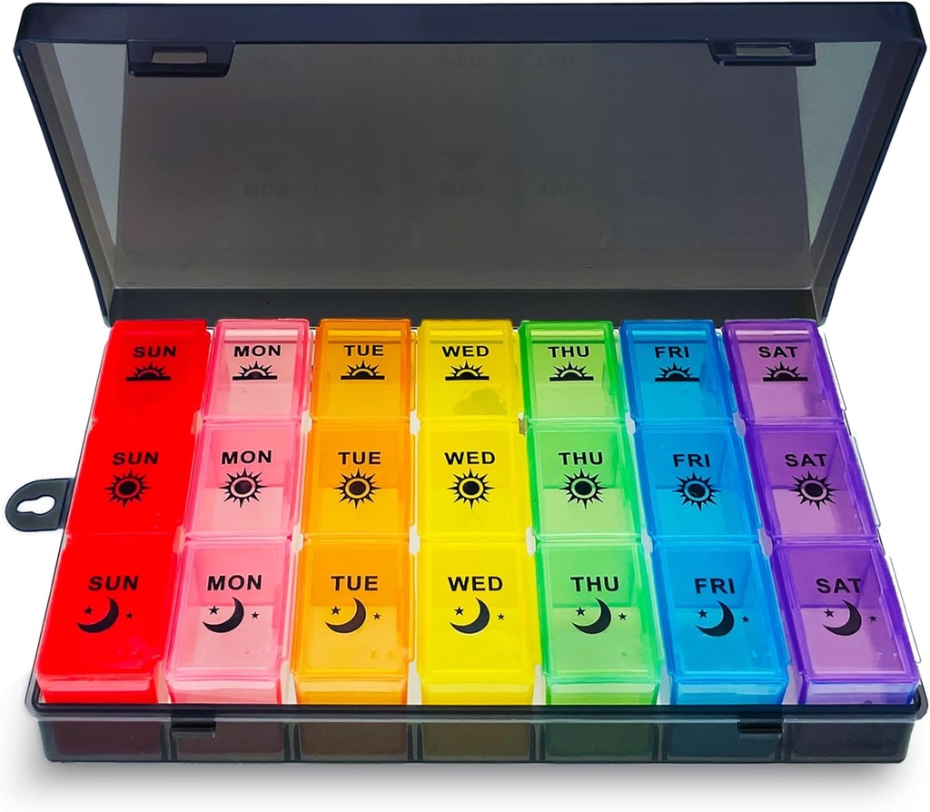 Pill Organiser, Large Tablet Organiser, Weekly Pill Box 7 Day 3 Times a Day, Medication Organizer, Medicine Storage Box with Dust-Proof Container for Fish Oil/Vitamin.