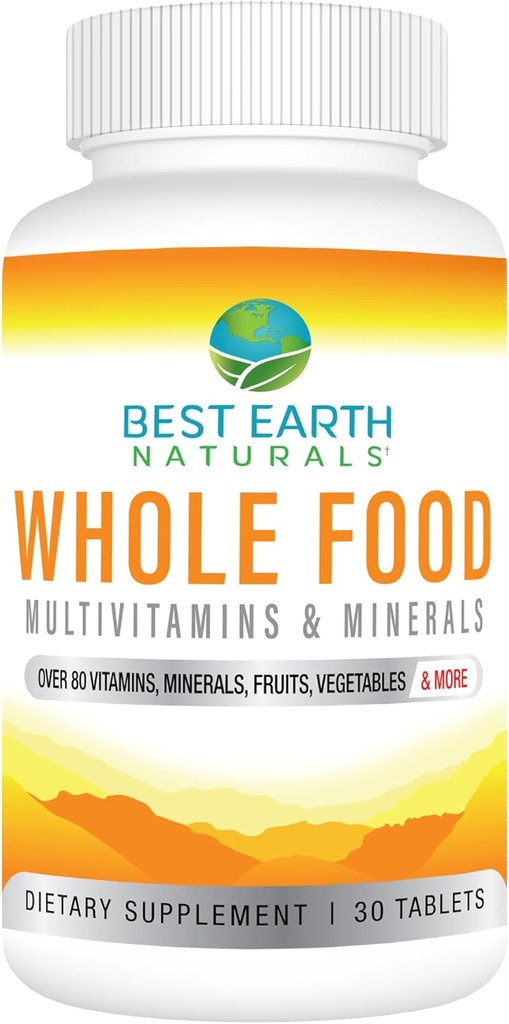 Best Earth Naturals Whole Food Multivitamins & Mineral Vegan Formula with Fruits, Vegetables, Probiotic Blend and More, 30 Count
