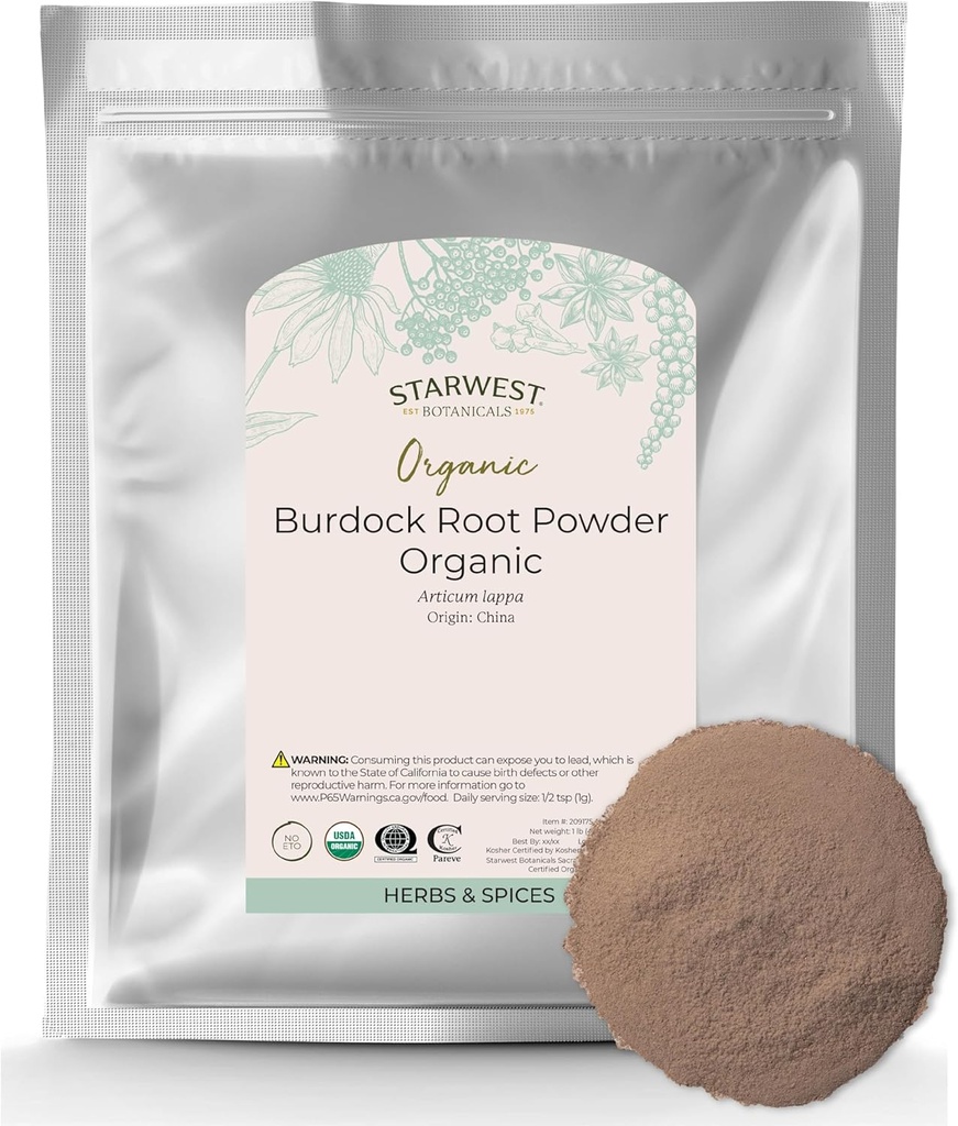 Starwest Botanicals Burdock Root Powder Organic - Natural Source of Antioxidants, Loose Herb for Tea, Rice, Soup & Stews, Certified Kosher, Non-GMO - Bulk 1 lb Bag