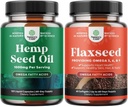Bundle of Natural Hemp Seed Oil Capsules and Omega Flaxseed Oil 1000mg Softgels - with Essential Fatty Acids for Joint Support - Natural Omega 3 6 9 Supplement for Hair Skin and Nails
