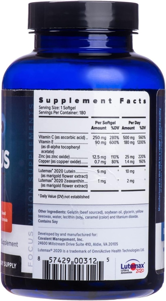 Focus Select AREDS2 Based Eye Vitamin-Mineral Supplement - AREDS2 Based Supplement for Eyes (360 ct. 180 Day Supply) - AREDS2 Based Low Zinc Formula - Eye Vision Supplement and Vitamin