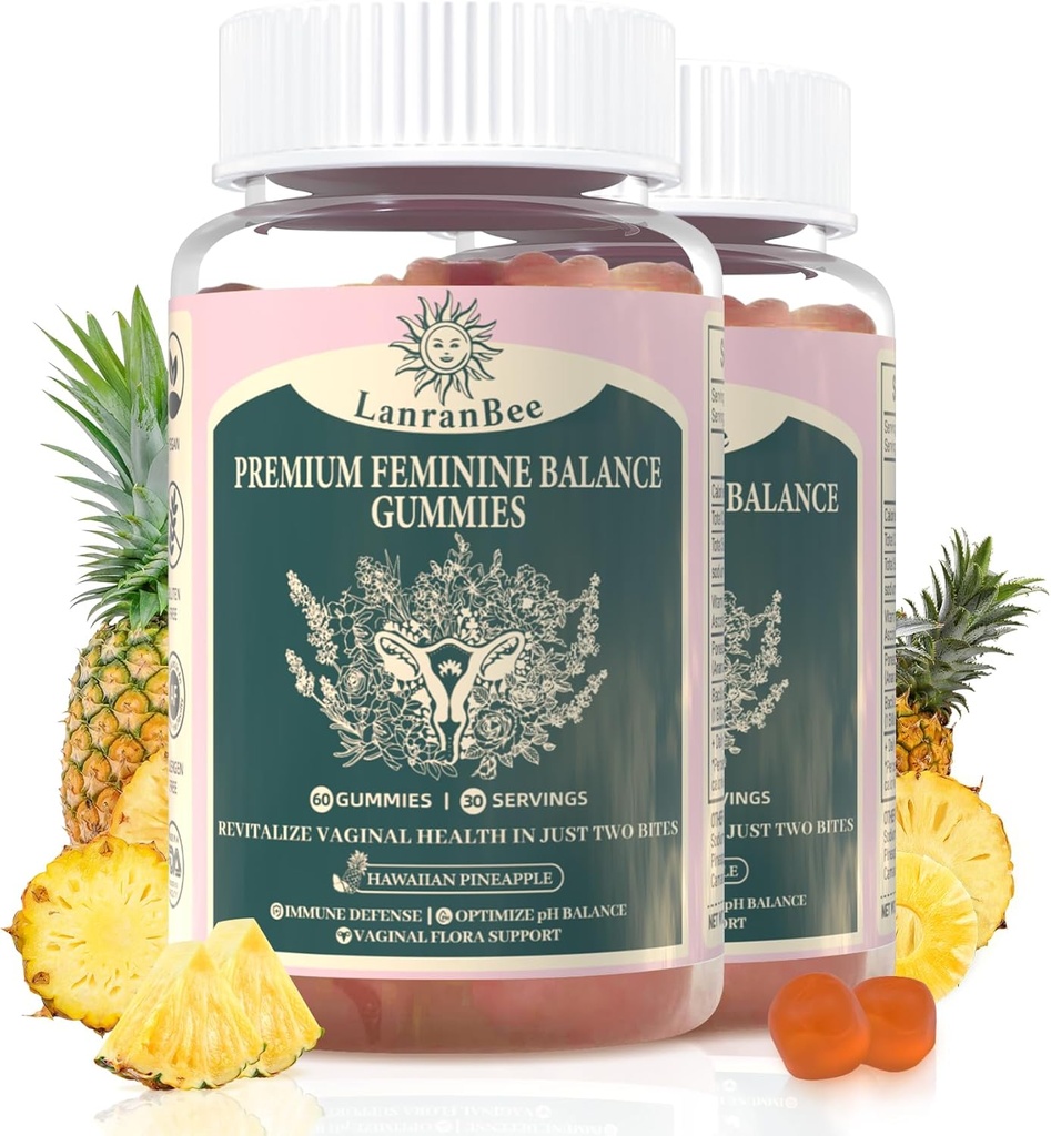 Premium Feminine Balance Gummies - for Women’s Health & Wellness - Immune Support - Vegan, Gluten-Free & Halal - Hawaiian Pineapple - 60 Gummies - 30 Servings (2)