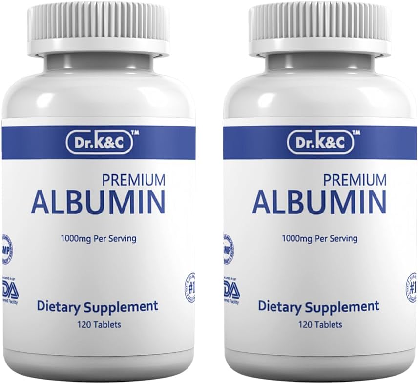 Dr.K&C Premium Albumin Protein Supplement – Extra Strength 1000 mg 240 Tablets Healthy Kidney Liver Promote General Wellness Energy Support Life Balance 2pk
