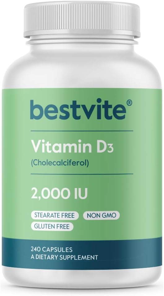 BESTVITE Vitamin D 2000 IU (240 Capsules) - No Stearates - Non GMO - Gluten Free