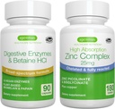 Advanced Digestive Enzymes & Betaine HCl + Zinc Complex 25mg Vegan Bundle, Digestive Aid with Chelated Zinc Picolinate & Bisglycinate, by Igennus